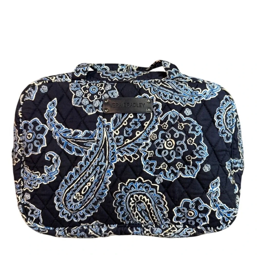 Vera Bradley Quilted Cotton Cosmetic Bag Navy Blue Paisley Travel Toiletry Case